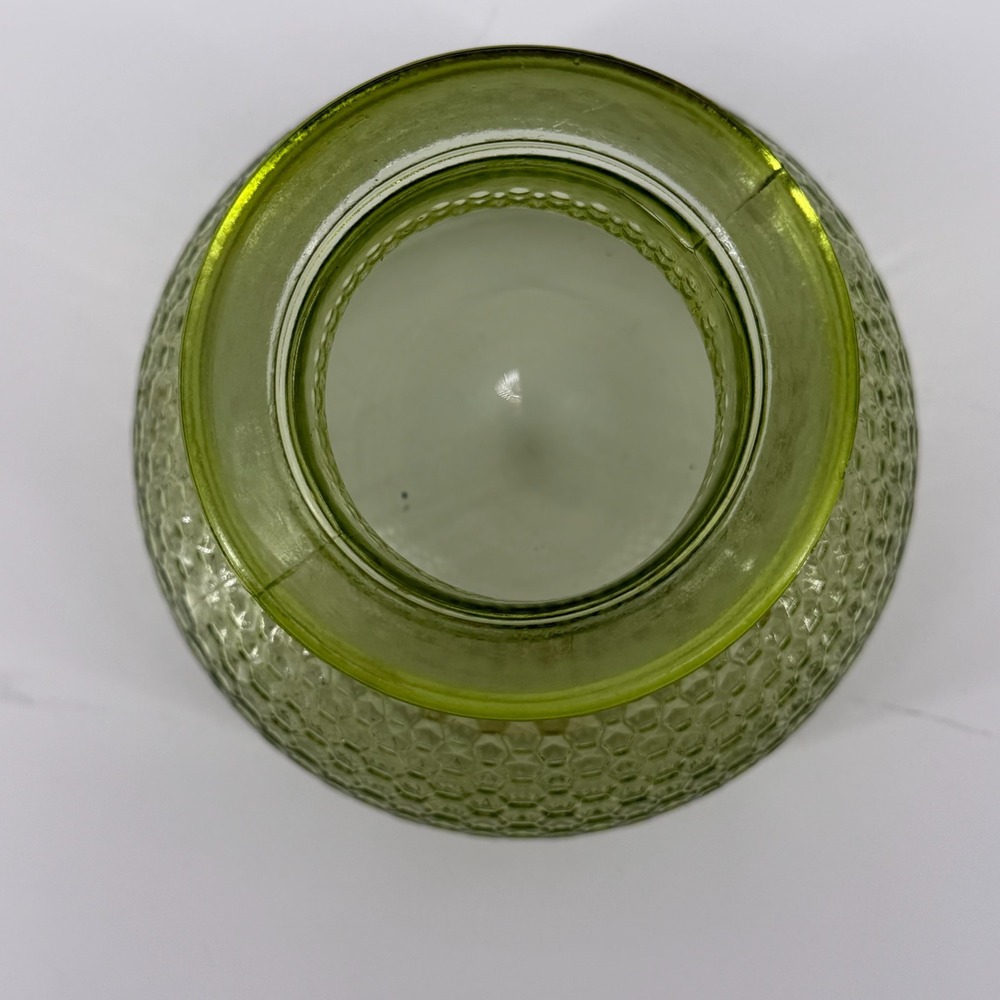 Vintage Green Honeycomb Textured Glass Bulbous Bud Vase 4.5 Inch MCM Style - Picture 4 of 7